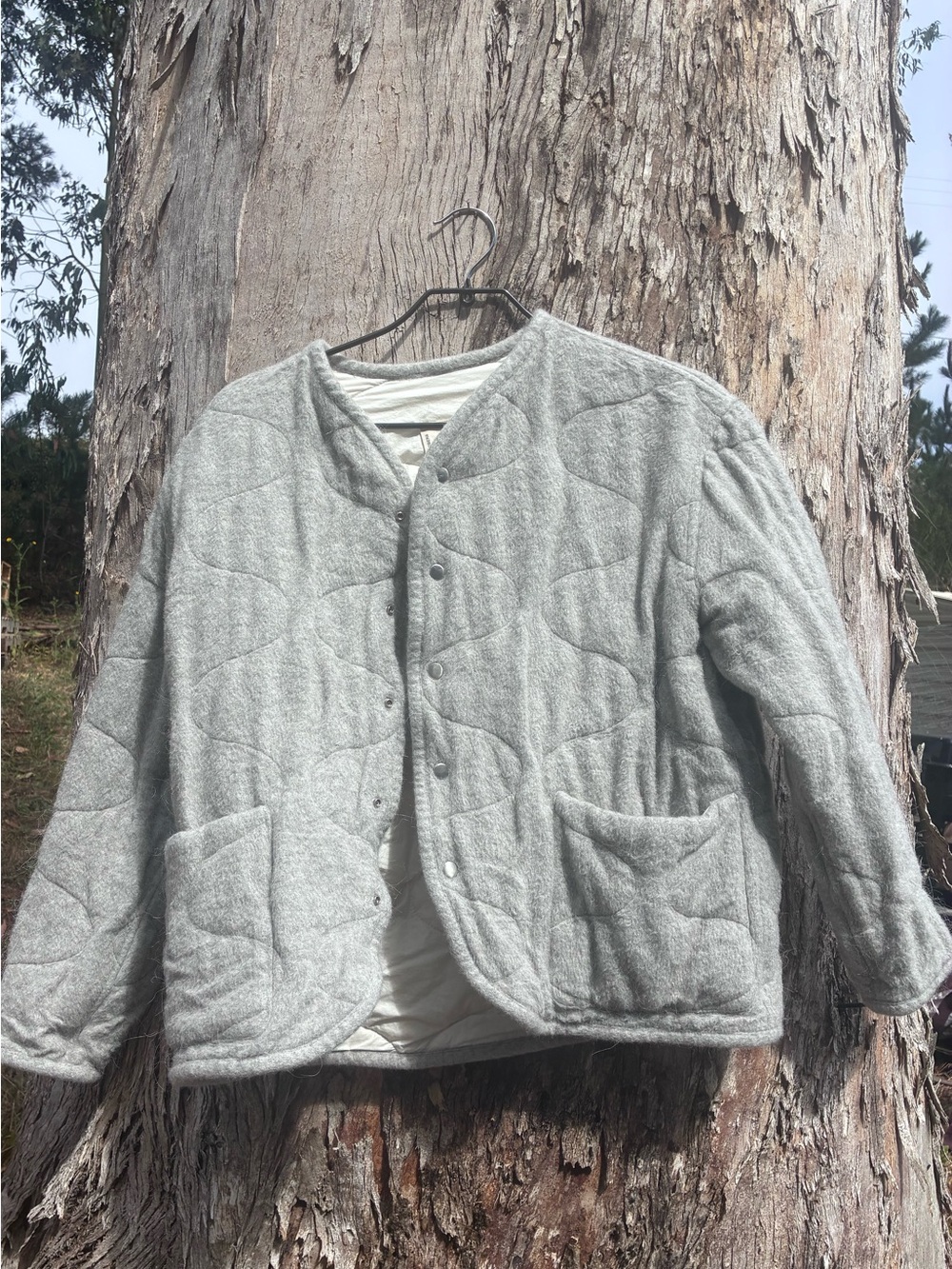 100% ALPACA FIBER Quilted Jacket in Heather Grey